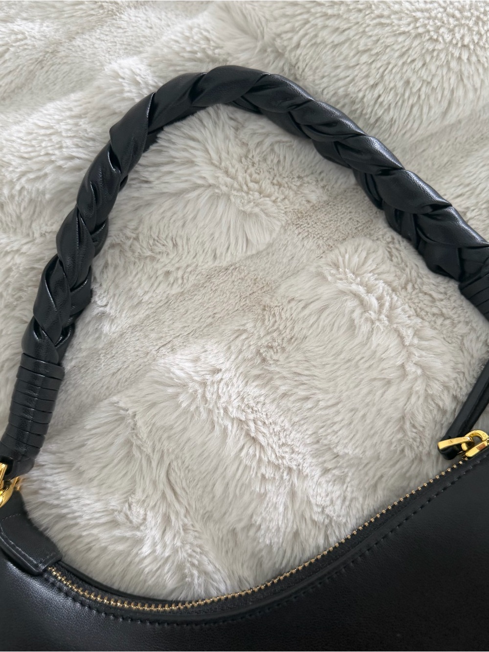 Aupen Nirvana Noir Black Leather Shoulder Bag with Braided Strap - Picture 3 of 7